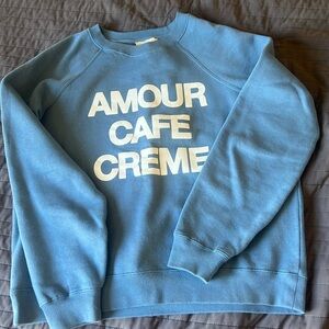 Sezane Amour Cafe Creme Sweatshirt Blue and White size S